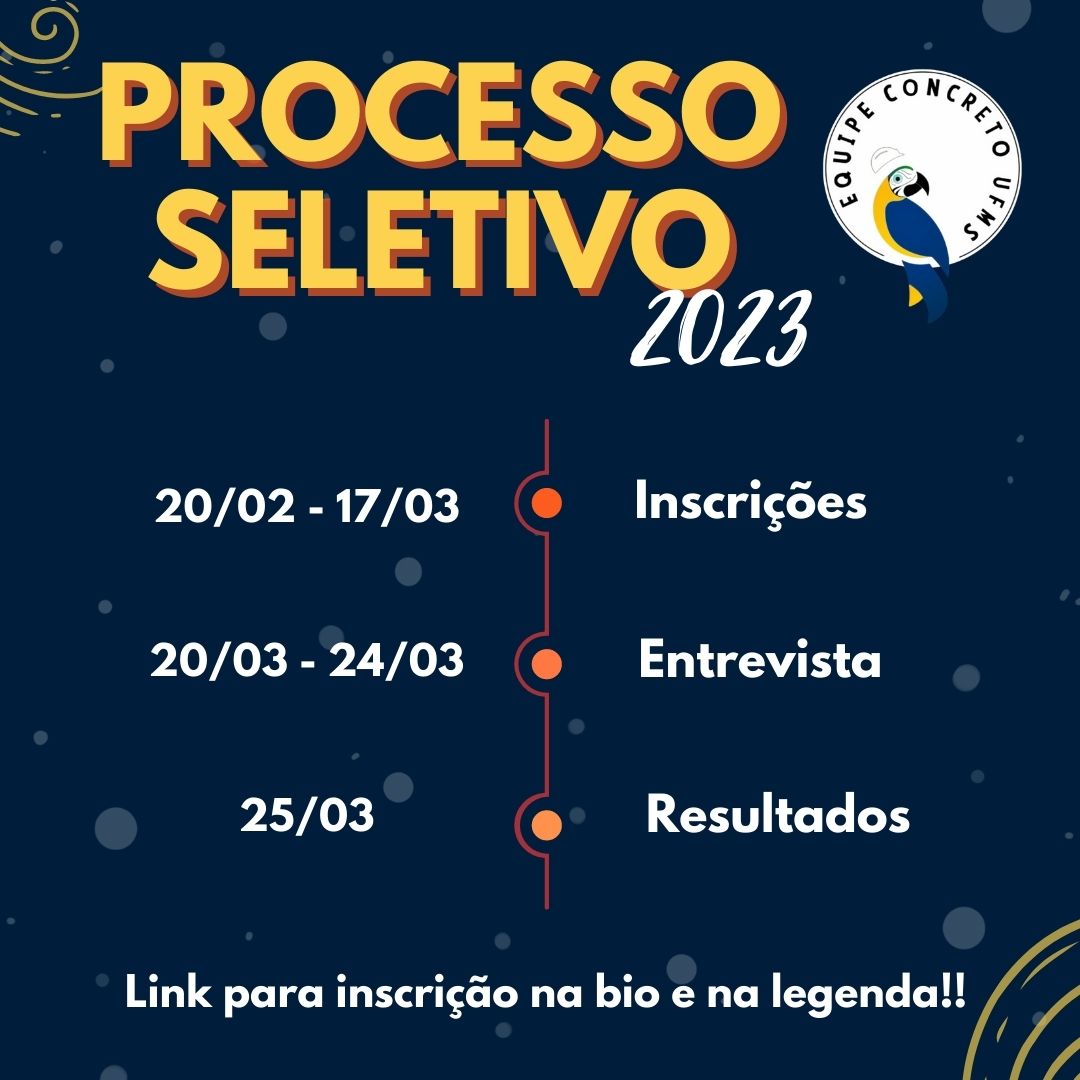 Processo Seletivo Equipe Concreto UFMS 2023 Engenharia Civil